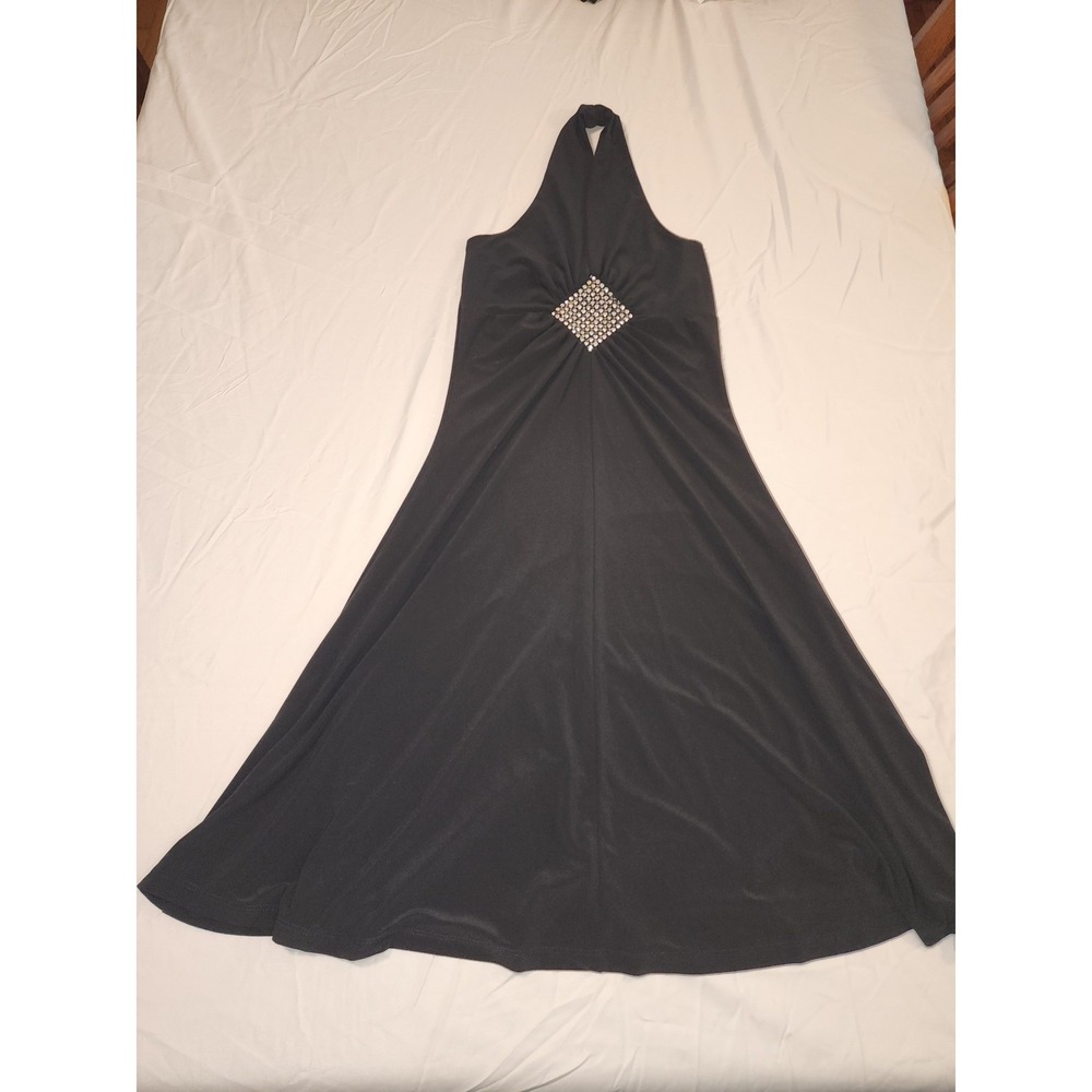 Taboo Halter Dress Womens Black Excellent Rhinestone Cocktail Midi